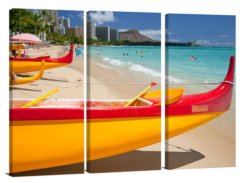 Outrigger canoes at Waikiki Beach, Honolulu